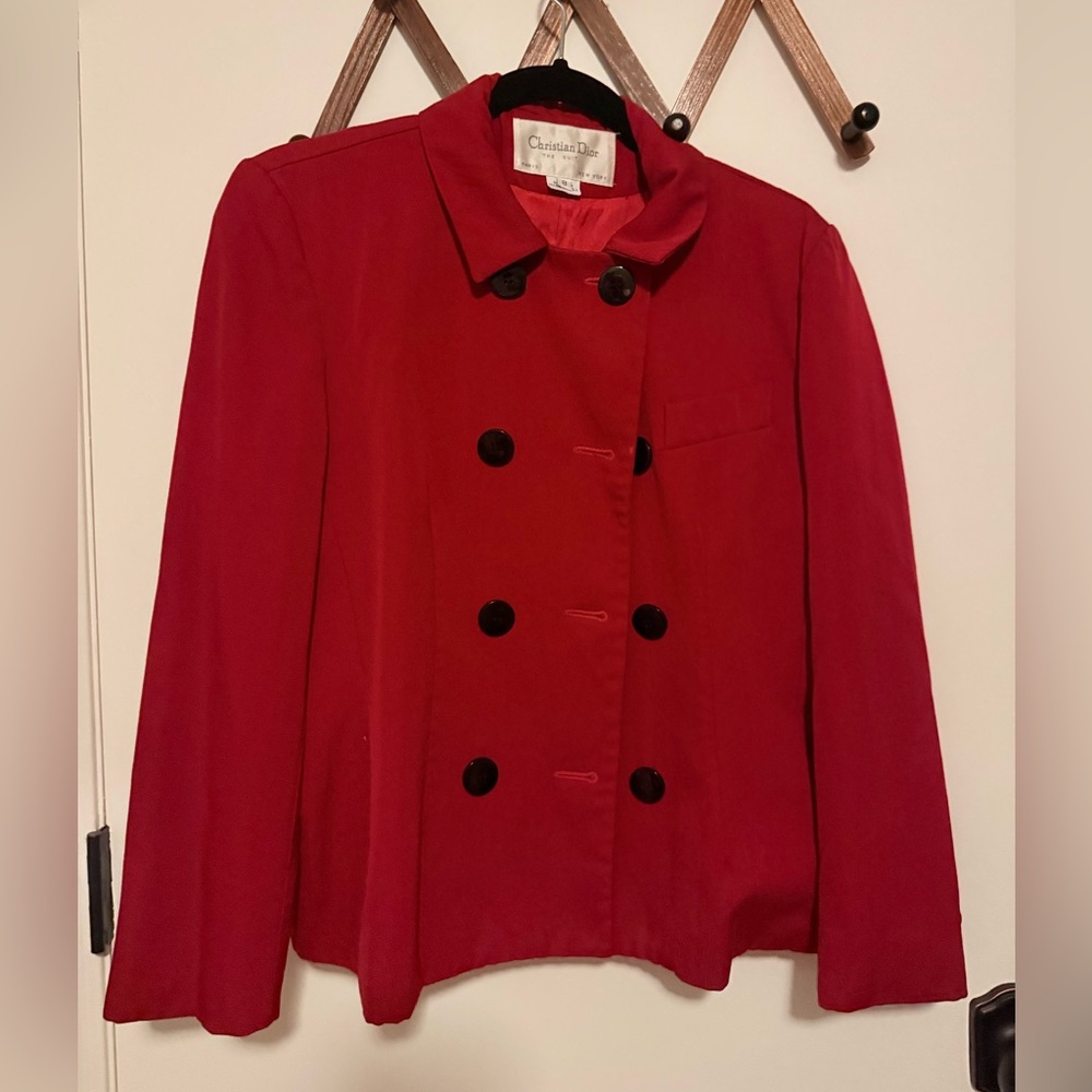 Dior Red Double-Breasted The Suit Jacket with Black Buttons